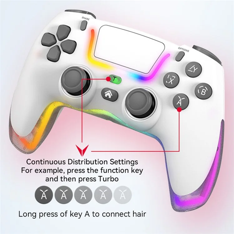 P07 Dazzle Lighting Wireless Bluetooth-compatible Controller for PS4 Game Console Gemapad (Without Stand) - Black