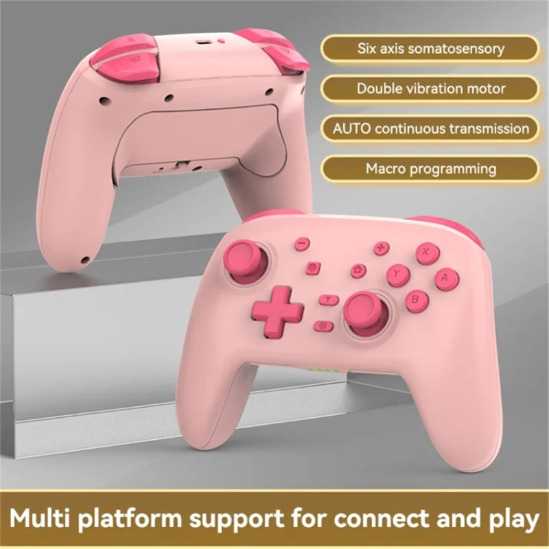S07 Controlador Sem Fio Bluetooth para Nintendo Switch Pro Controller Gamepad Portátil Joystick de Jogo - Rosa