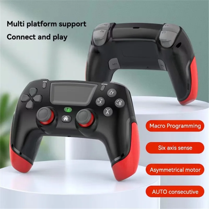 P06 Wireless Game Controller with Six Axis Gyroscope Dual Vibration Gamepad for PS4 / Switch / PC / TV - Black+Red