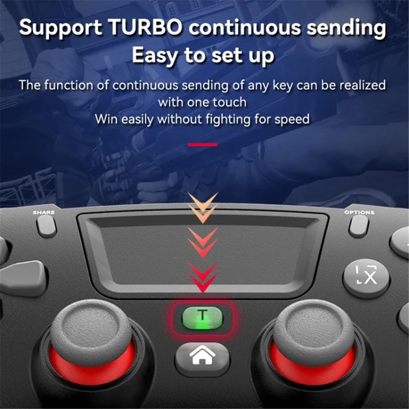 P06 Wireless Game Controller with Six Axis Gyroscope Dual Vibration Gamepad for PS4 / Switch / PC / TV - Black+Red