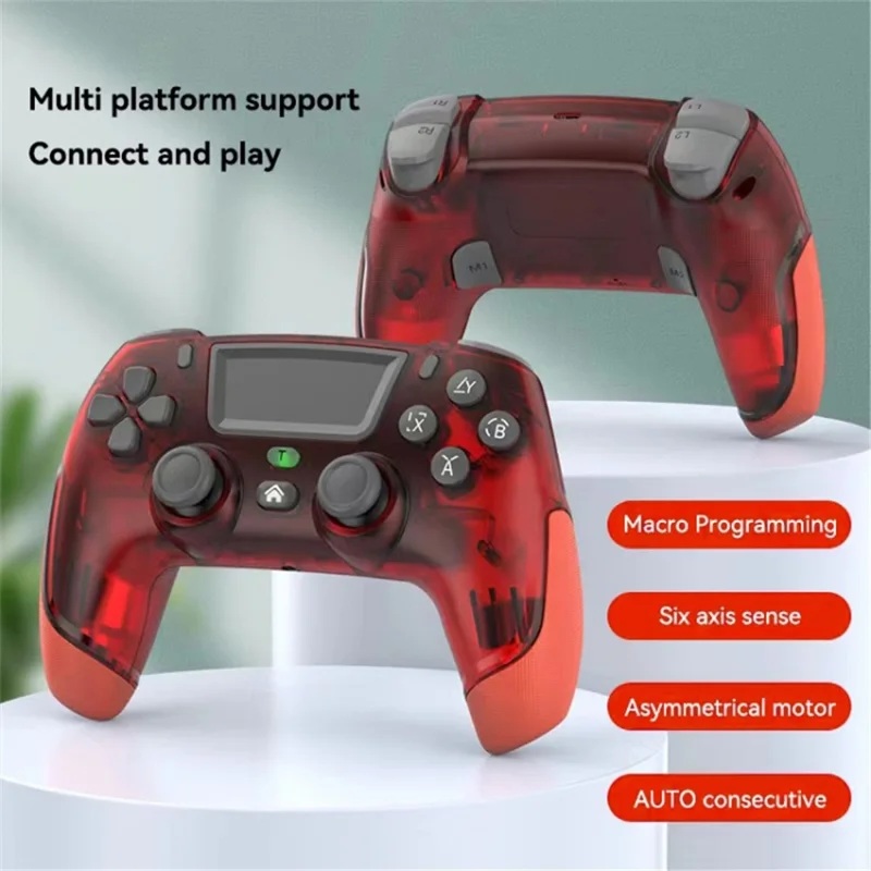 P06 Wireless Game Controller with Six Axis Gyroscope Dual Vibration Gamepad for PS4 / Switch / PC / TV - Transparent Red