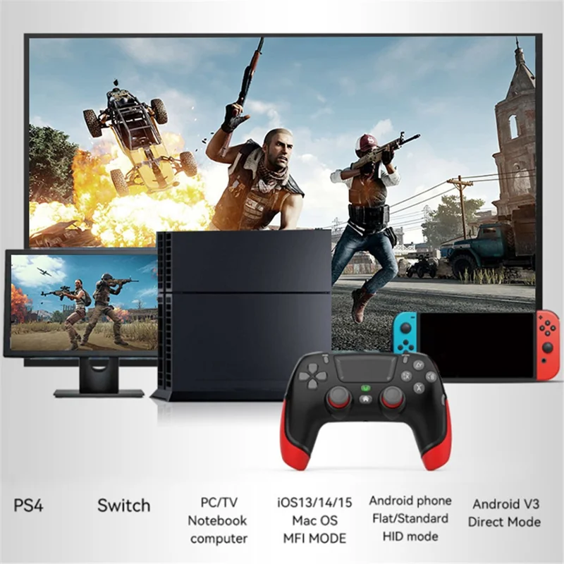 P06 Wireless Game Controller with Six Axis Gyroscope Dual Vibration Gamepad for PS4 / Switch / PC / TV - Transparent Red