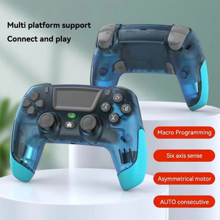 P06 Wireless Game Controller with Six Axis Gyroscope Dual Vibration Gamepad for PS4 / Switch / PC / TV - Transparent Blue