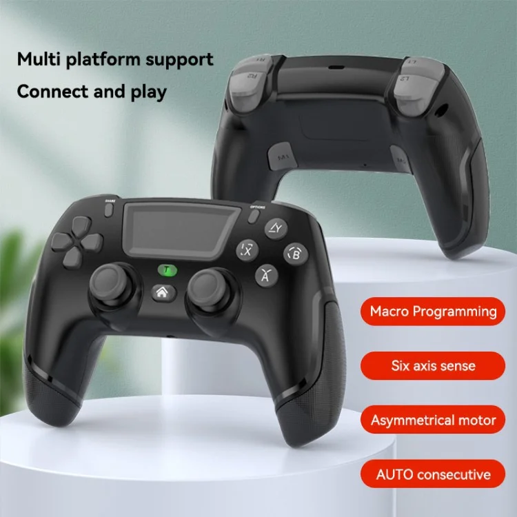 Contrôleur de jeu sans fil P06 avec gyroscope six axes, double vibration et manette pour PS4 / Switch / PC / TV - Tout en noir