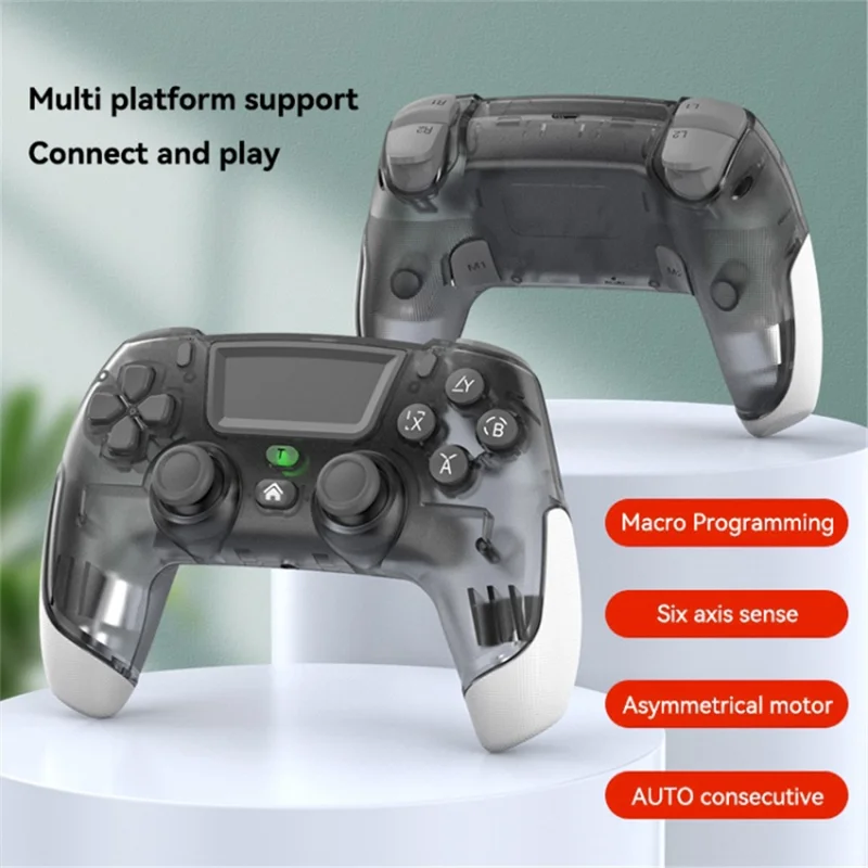 P06 Wireless Game Controller con Giroscopio a Sei Assi Doppia Vibrazione Gamepad per PS4 / Switch / PC / TV - Nero Trasparente