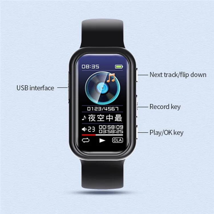 S16 Voice Recorder Watch 64GB MP3 Music Player Noise Cancellation Sound Recorder Screen E-book Reading