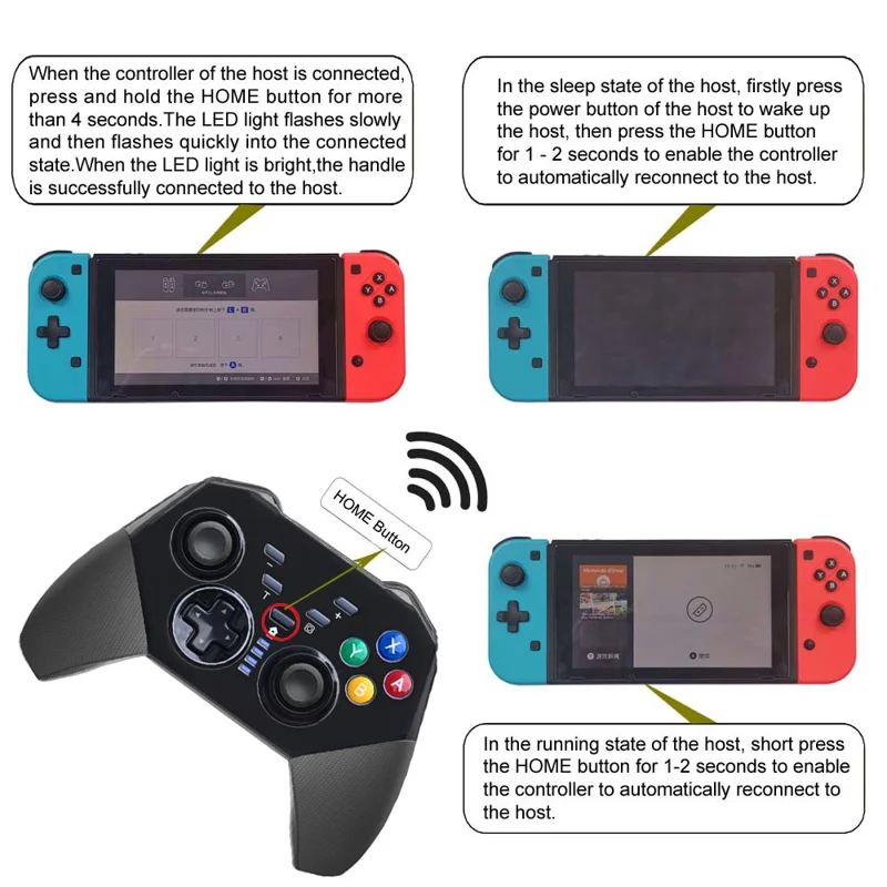 8579 Wireless Bluetooth-compatible Controller for Nintendo Switch Game Console Gamepad Support Turbo Function - Black