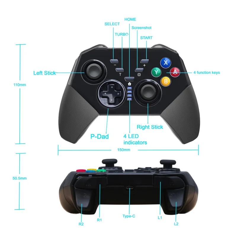 8579 Wireless Bluetooth-compatible Controller for Nintendo Switch Game Console Gamepad Support Turbo Function - Black