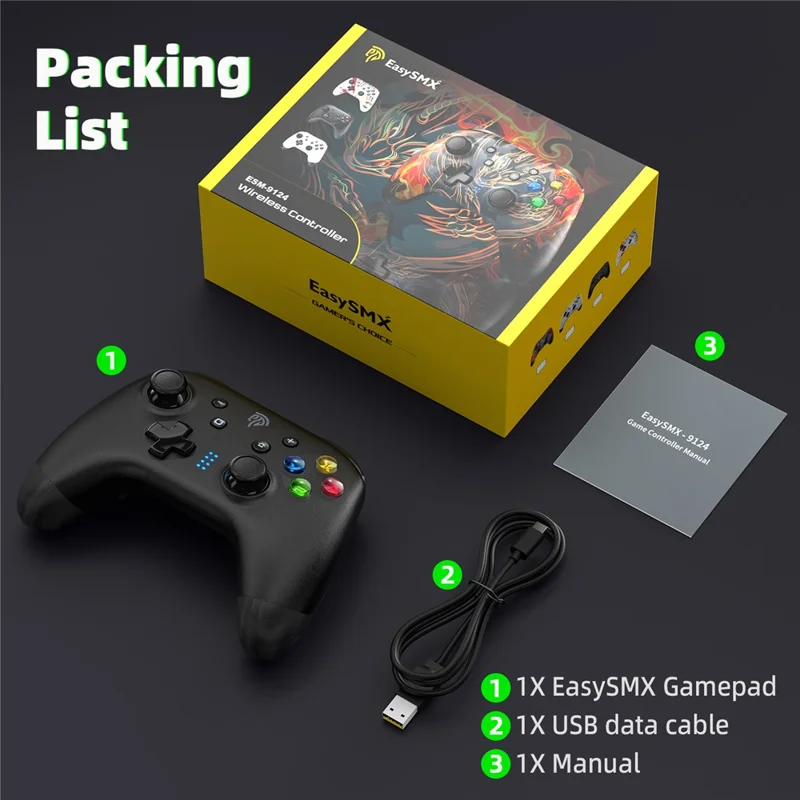 EASYSMX ESM-9124 Bluetooth-compatible Gamepad Wireless Gaming Controller for Nintendo Switch Android iOS Windows - Black
