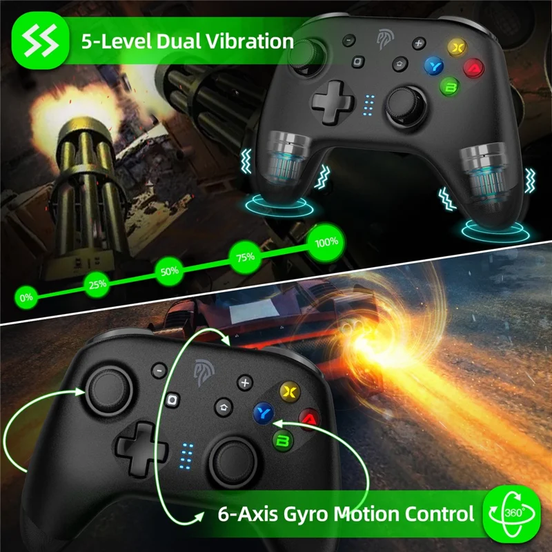 EASYSMX ESM-9124 Bluetooth-compatible Gamepad Wireless Gaming Controller for Nintendo Switch Android iOS Windows - Black