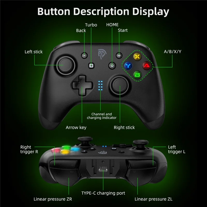 EASYSMX ESM-9124 Bluetooth-compatible Gamepad Wireless Gaming Controller for Nintendo Switch Android iOS Windows - Black