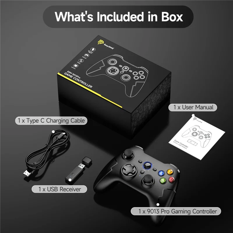EASYSMX 9013 Pro 2.4G Wireless Gamepad with Hall Trigger Joystick Gaming Controller for PC / Nintendo Switch / Phone - Black