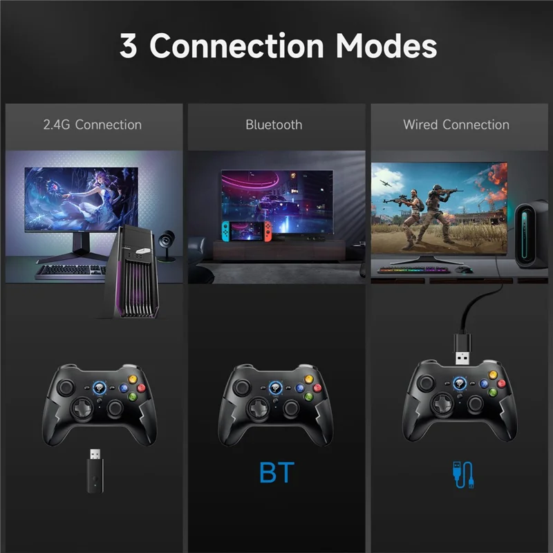 EASYSMX 9013 Pro 2.4G Wireless Gamepad with Hall Trigger Joystick Gaming Controller for PC / Nintendo Switch / Phone - Black