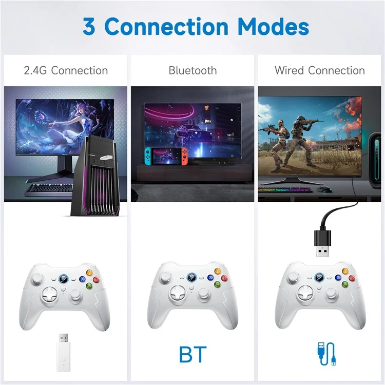 EASYSMX 9013 Pro 2.4G Kabellose Gamepad mit Hall-Trigger-Joystick-Gaming-Controller für PC / Nintendo Switch / Telefon - Weiß