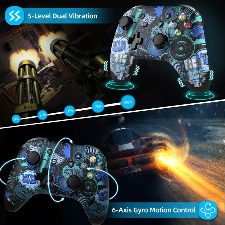 EASYSMX ESM-9124 Wireless Gamepad Bluetooth-compatible Joystick Controller for Nintendo Switch, Windows PC - Graffiti