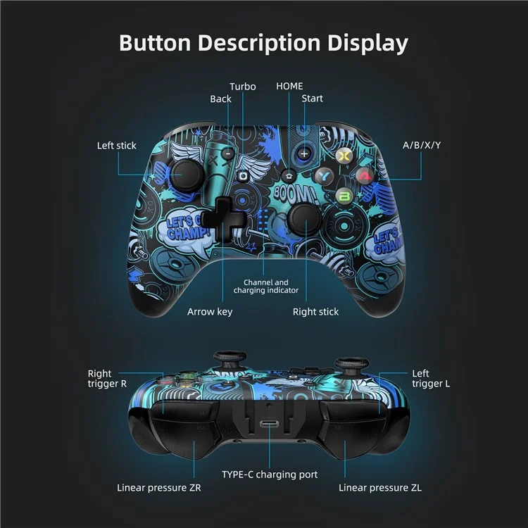 EASYSMX ESM-9124 Wireless Gamepad Bluetooth-compatible Joystick Controller for Nintendo Switch, Windows PC - Graffiti
