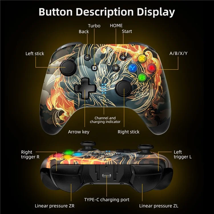 EASYSMX ESM-9124 Wireless Gamepad Bluetooth-Joystick-Controller für Nintendo Switch, Windows PC - Druckdesign