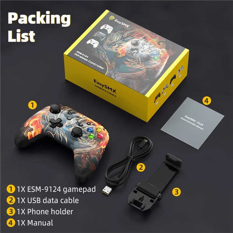 EASYSMX ESM-9124 Wireless Gamepad Bluetooth-Joystick-Controller für Nintendo Switch, Windows PC - Druckdesign