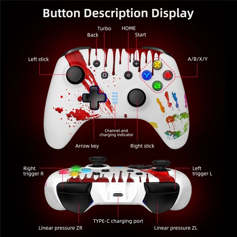 EASYSMX ESM-9124 Wireless Gamepad Bluetooth-compatible Joystick Controller for Nintendo Switch, Windows PC - Palm Print