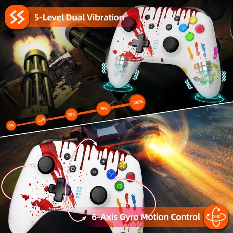 EASYSMX ESM-9124 Wireless Gamepad Bluetooth-compatible Joystick Controller for Nintendo Switch, Windows PC - Palm Print