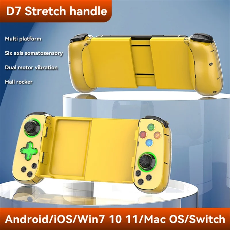 D7 Stretchable Wireless Controller for Game Console Bluetooth-compatible Gamepad Left / Right Hall Rocker Game Handle - Yellow