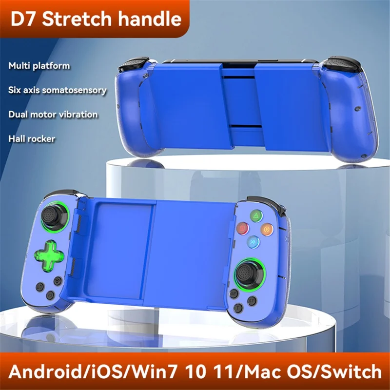 D7 Dehnbarer kabelloser Controller für Spielekonsole Bluetooth-kompatibler Gamepad-Linker/rechter Hall-Joystick-Spielgriff - Blau