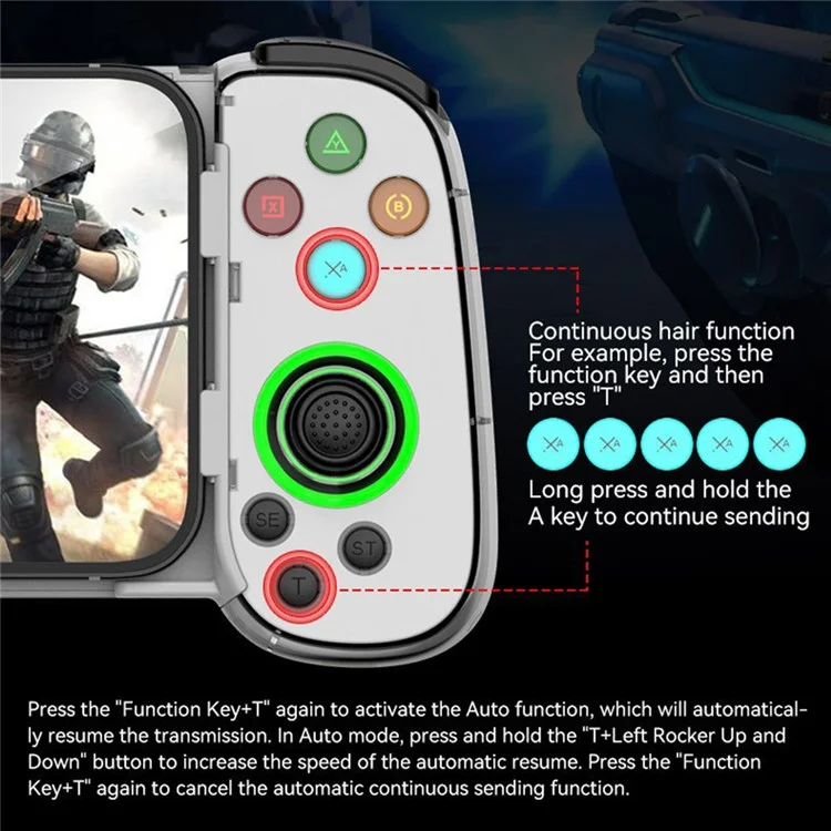 D7 Stretchable Wireless Controller for Game Console Bluetooth-compatible Gamepad Left / Right Hall Rocker Game Handle - Green