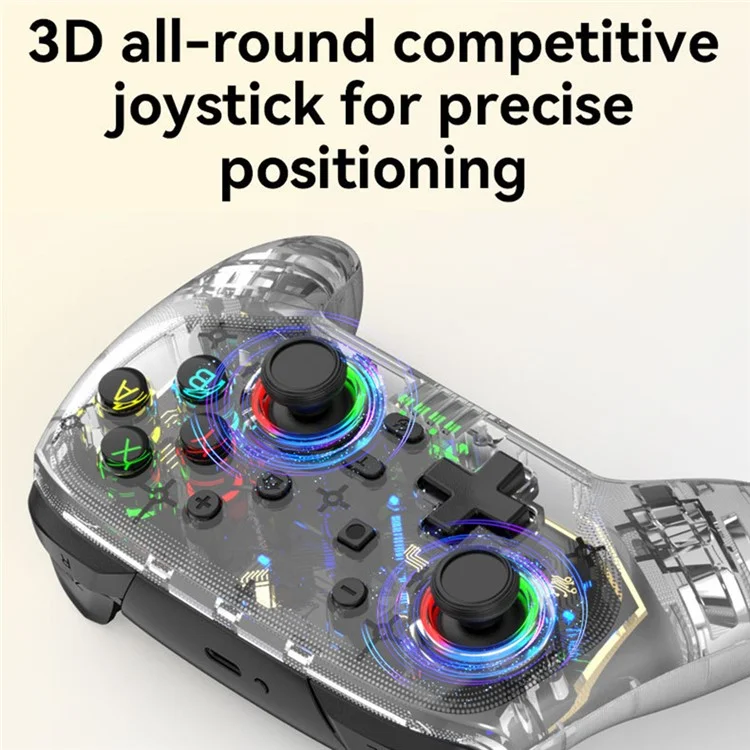 S09 Six Axis Vibration Bluetooth-compatible Controller TURBO Comb Wireless Gamepad with Dazzling Light for E-Sports - Transparent