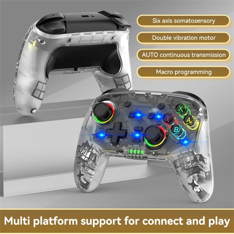 S09 Six Axis Vibration Bluetooth-compatible Controller TURBO Comb Wireless Gamepad with Dazzling Light for E-Sports - Transparent