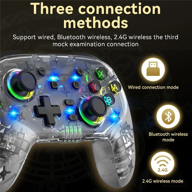 S09 Six Axis Vibration Bluetooth-compatible Controller TURBO Comb Wireless Gamepad with Dazzling Light for E-Sports - Transparent