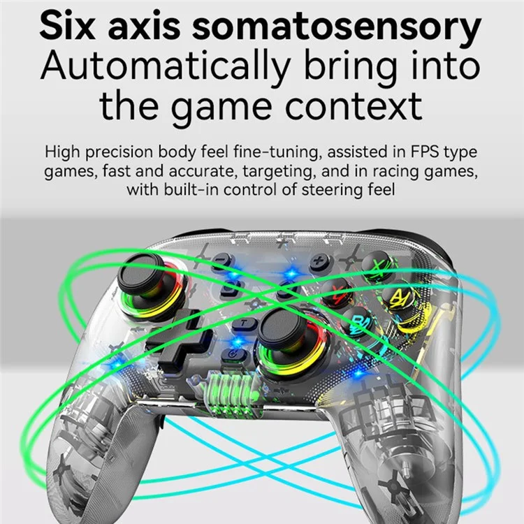 S09 Six Axis Vibration Bluetooth-compatible Controller TURBO Comb Wireless Gamepad with Dazzling Light for E-Sports - Transparent