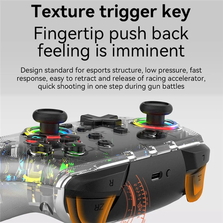 S09 Six Axis Vibration Bluetooth-compatible Controller TURBO Comb Wireless Gamepad with Dazzling Light for E-Sports - Transparent