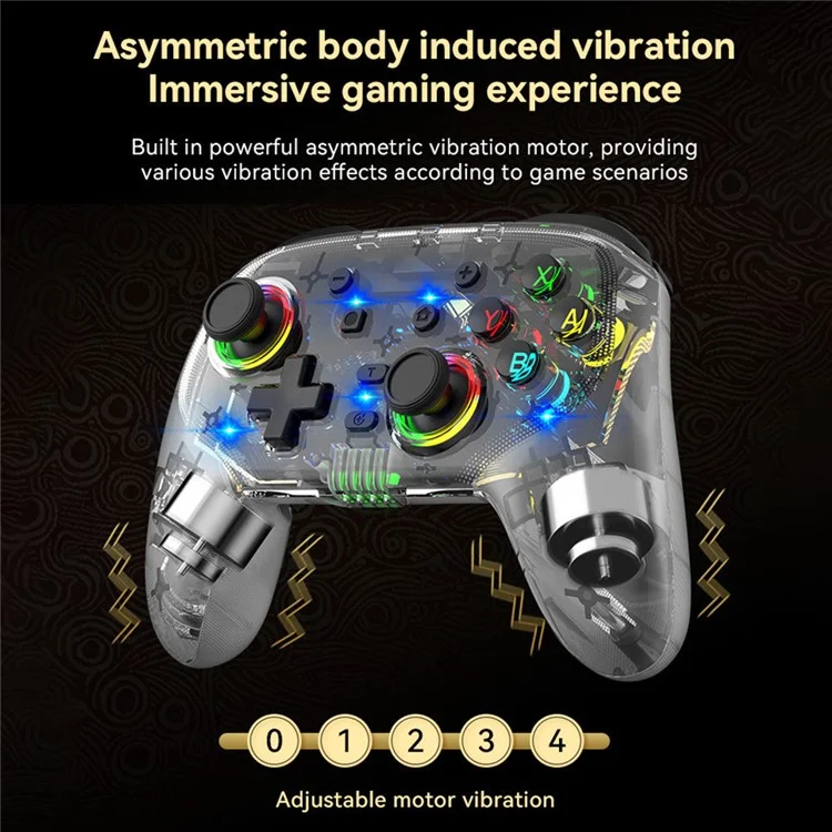 S09 Six Axis Vibration Bluetooth-compatible Controller TURBO Comb Wireless Gamepad with Dazzling Light for E-Sports - Transparent