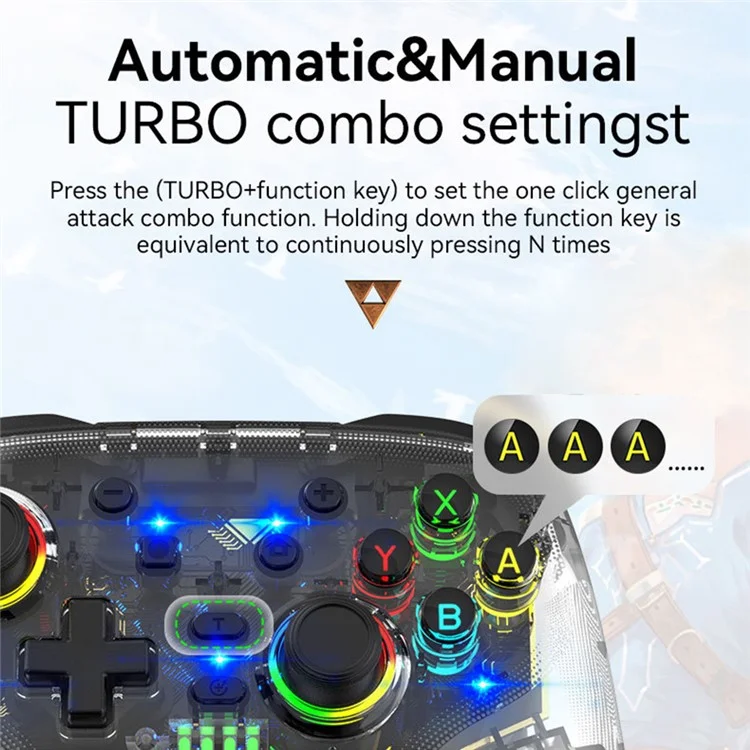 S09 Six Axis Vibration Bluetooth-compatible Controller TURBO Comb Wireless Gamepad with Dazzling Light for E-Sports - Transparent