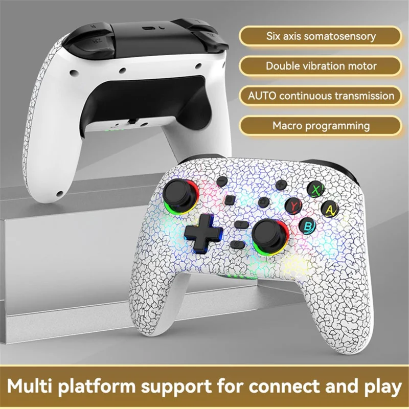 S09 Six Axis Vibration Bluetooth-compatible Controller TURBO Comb Wireless Gamepad with Dazzling Light for E-Sports - White