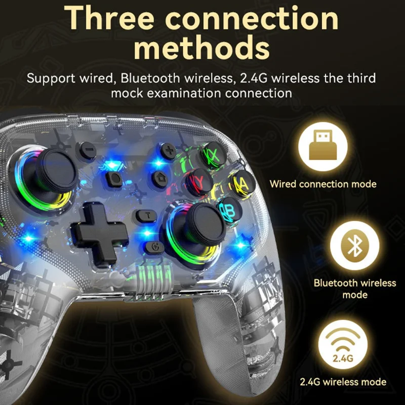 S09 Six Axis Vibration Bluetooth-compatible Controller TURBO Comb Wireless Gamepad with Dazzling Light for E-Sports - White