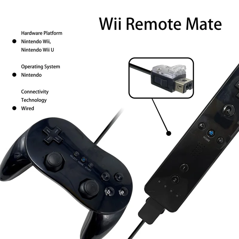 8553 Gamepad para Nintendo Wii, Controlador com Fio para Console de Jogos WiiU - Preto