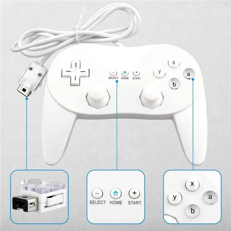 8553 Gamepad for Nintendo Wii, WiiU Game Console Wired Controller with 1.1m Cable - White