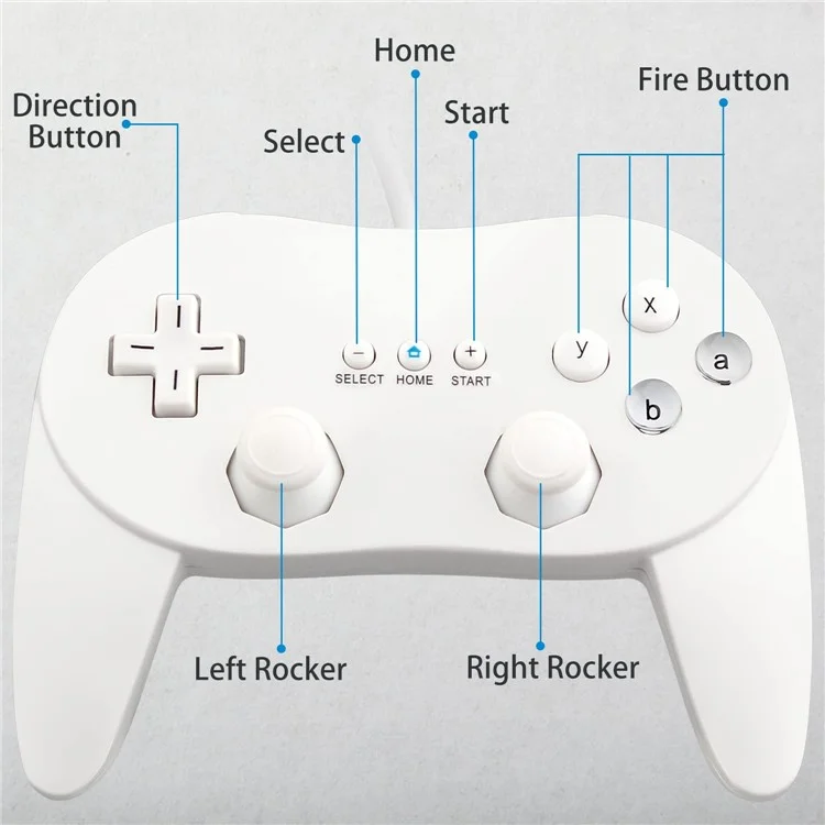 8553 Gamepad for Nintendo Wii, WiiU Game Console Wired Controller with 1.1m Cable - White