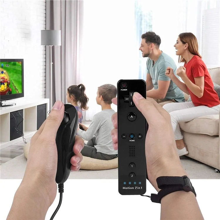 8512 Compatible with Nintendo Wii Remote Controller Motion 2-in-1 Wireless Gamepad with Silicone Case, Strap - Negra