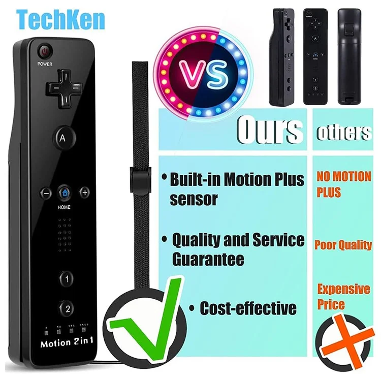 8512 Compatible with Nintendo Wii Remote Controller Motion 2-in-1 Wireless Gamepad with Silicone Case, Strap - Negra