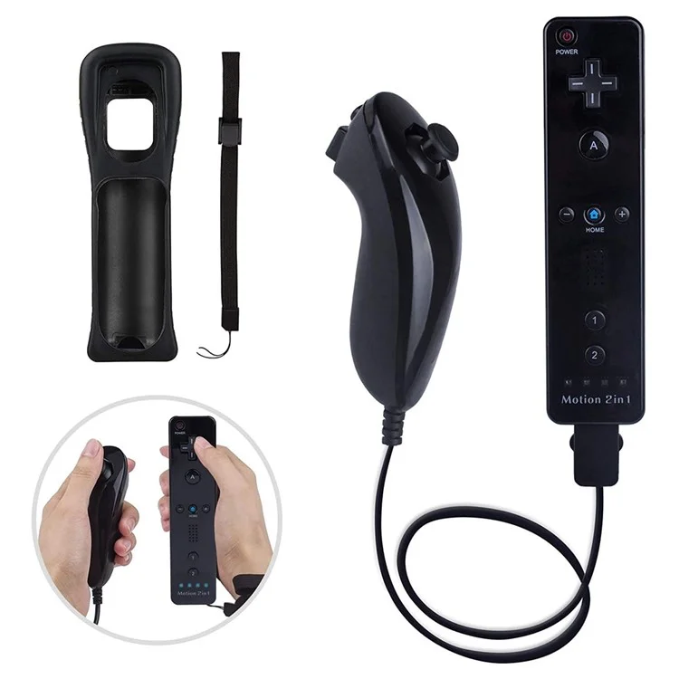 8512 For Wii U / Wii Console Remote Controller Game Wireless Handle Grip Built-in Motion Plus - Black