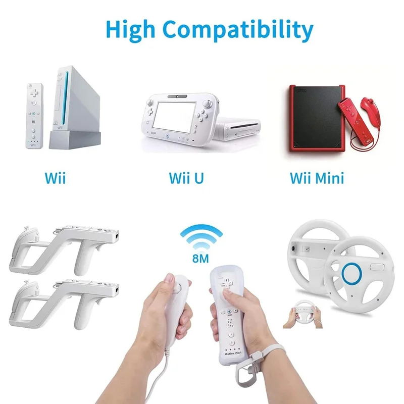 8512 For Wii U / Wii Console Remote Controller Game Wireless Handle Grip Built-in Motion Plus - White