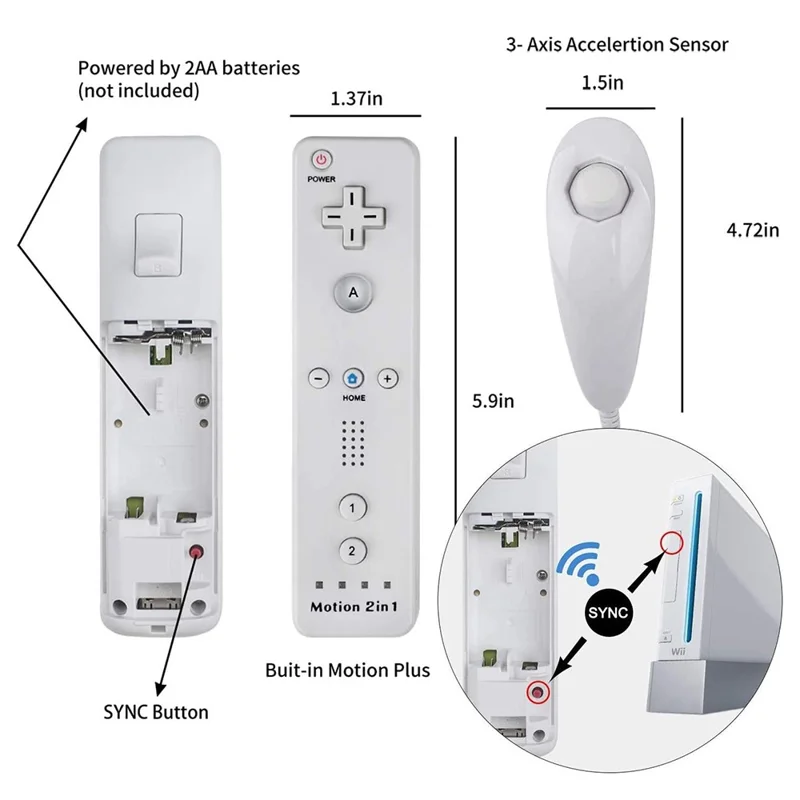 8512 For Wii U / Wii Console Remote Controller Game Wireless Handle Grip Built-in Motion Plus - White