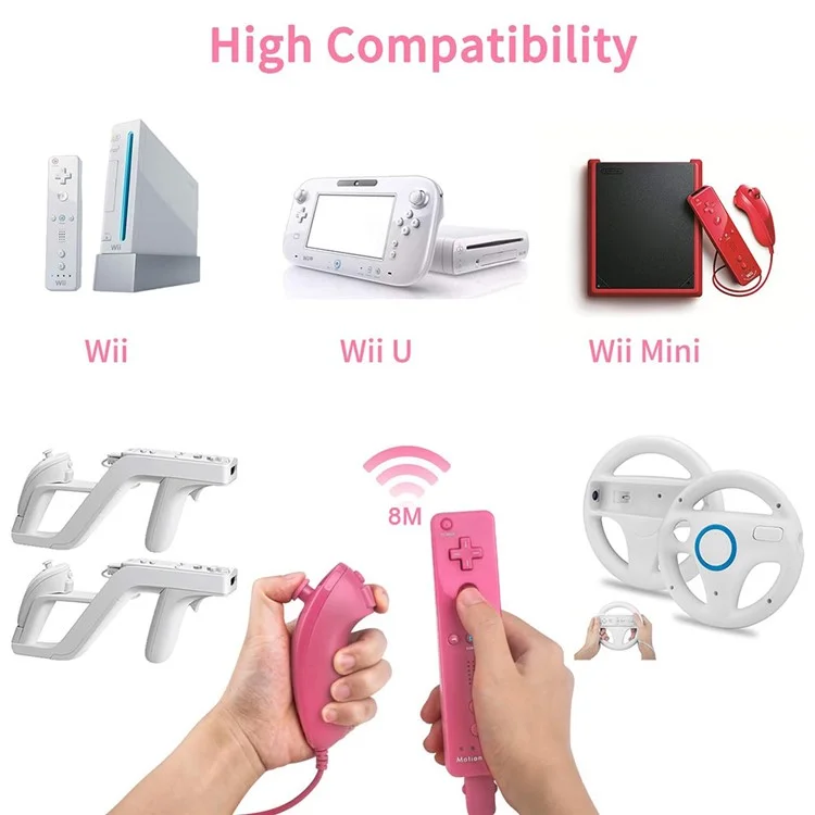 8512 For Wii U / Wii Console Remote Controller Game Wireless Handle Grip Built-in Motion Plus - Rose