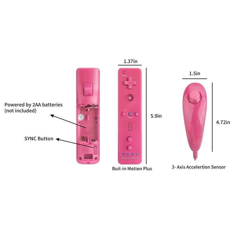 8512 For Wii U / Wii Console Remote Controller Game Wireless Handle Grip Built-in Motion Plus - Rose