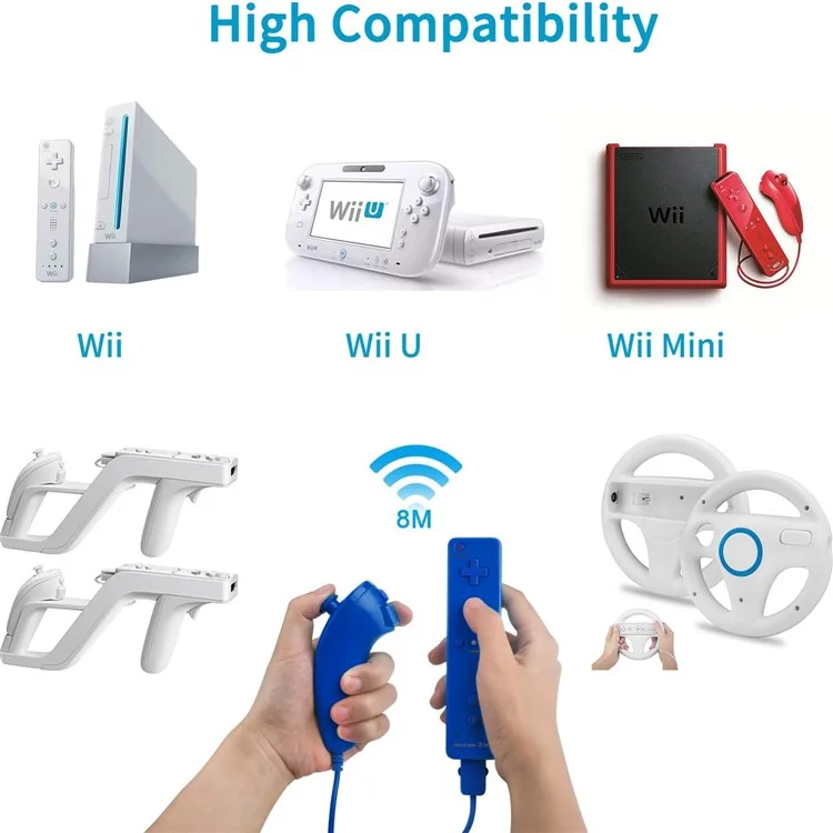 8512 For Wii U  /  Wii Console Remote Controller Game Wireless Handle Grip Built-in Motion Plus - Dark Blue