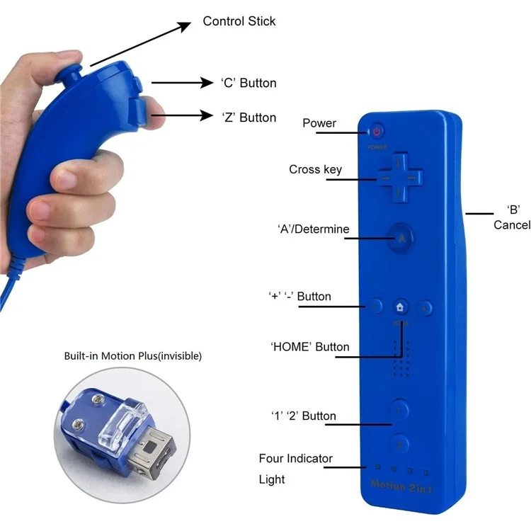 8512 For Wii U  /  Wii Console Remote Controller Game Wireless Handle Grip Built-in Motion Plus - Dark Blue