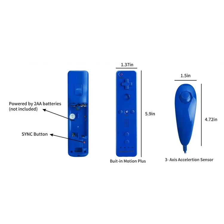 8512 For Wii U  /  Wii Console Remote Controller Game Wireless Handle Grip Built-in Motion Plus - Dark Blue