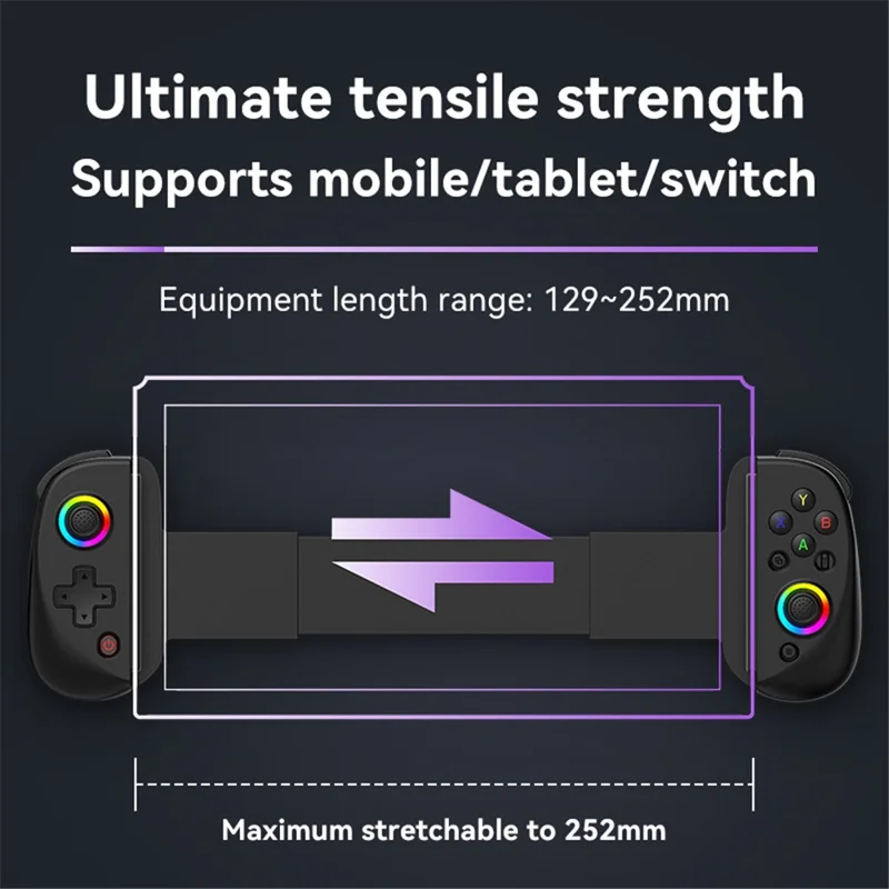 D8 Cell Phones Stretchable Controller Wireless Bluetooth-compatible Gamepad with RGB Light for PS3, PS4, Nintendo Switch - White